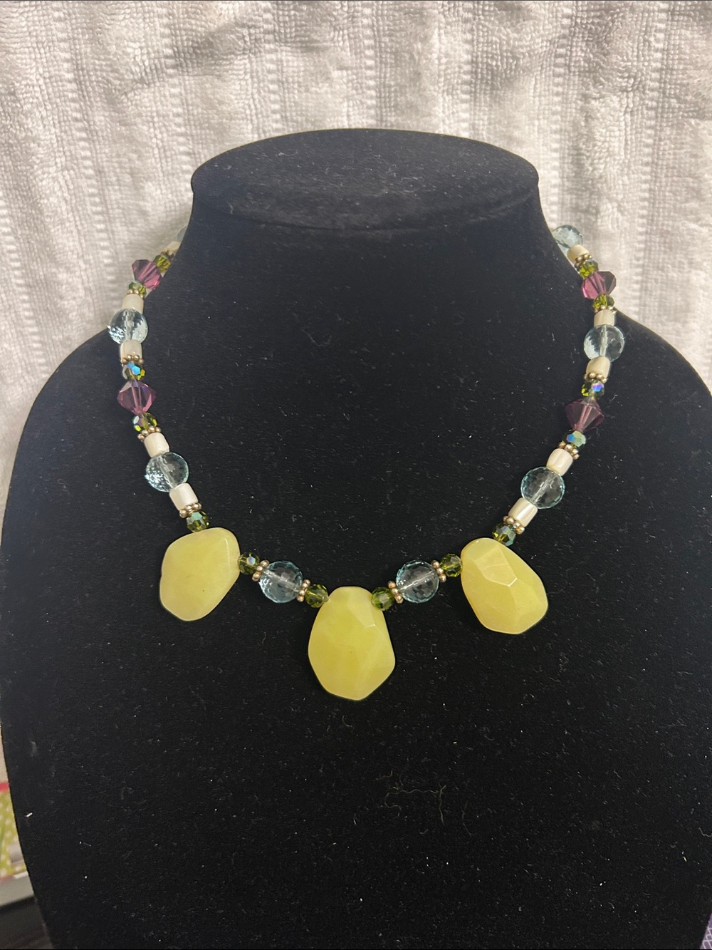 Hand Crafted Yellow Gem Trio Necklace with Multicolor Accents